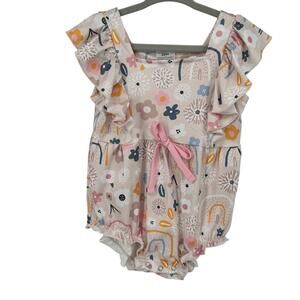 Boutique NEW Bubble Body Suit Baby Girl Size 18M Floral Mute Colors Rainbow